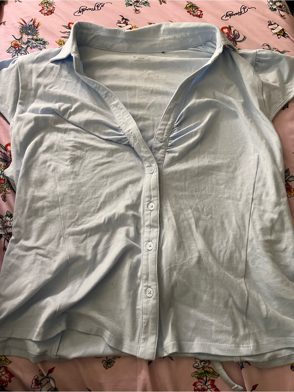 No Boundaries Light Blue Button-Front Collared Women's Top